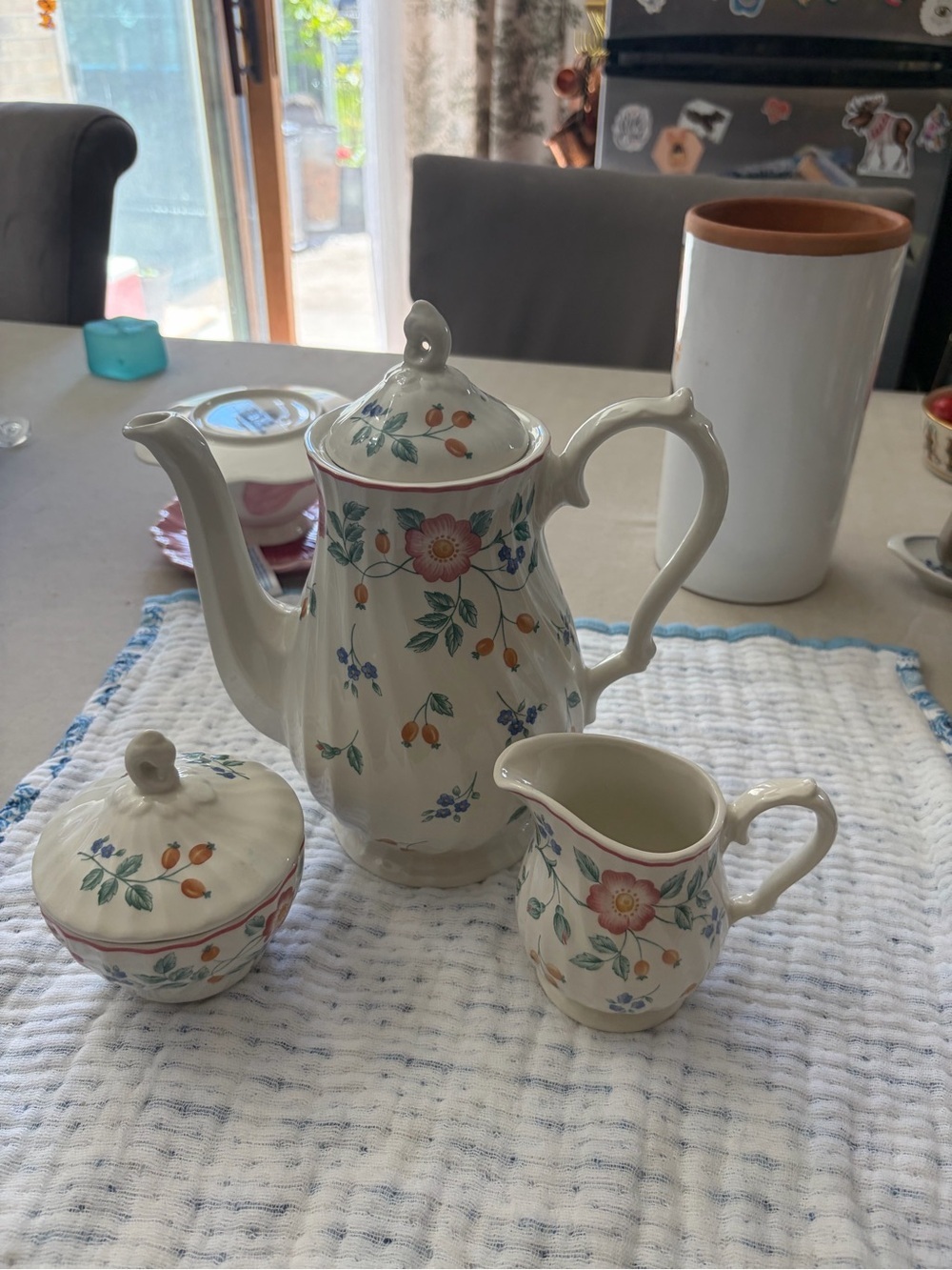 Churchill Cream Floral Porcelain Coffee Set with Pink & Orange Accents